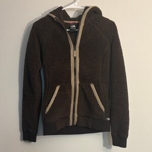 The North Face Dark Brown zip up hooded Sherpa Jacket size small
